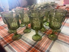 Vintage Fostoria Woodland Green Frosted Water Glass Goblets Mid Century 10