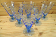 Fry FRY23 Set of (6) Water Goblets, 6″ Blue Glass (S9)
