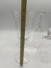 Morgantown Water Goblet Wine Blown Glass Cut Floral Stemware 7630 Uranium Glow