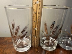 Vintage MCM Set Of 3 Homer Laughlin 22k Golden Wheat Pattern 12 oz Glasses 5.5in
