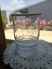 Floral Etched & Ribbed Juice Glasses With Silver Trim Set of 7
