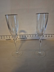 2 Vintage Royal Gallery Crystal Monarch Champagne Flutes Retired Platinum Rimmed