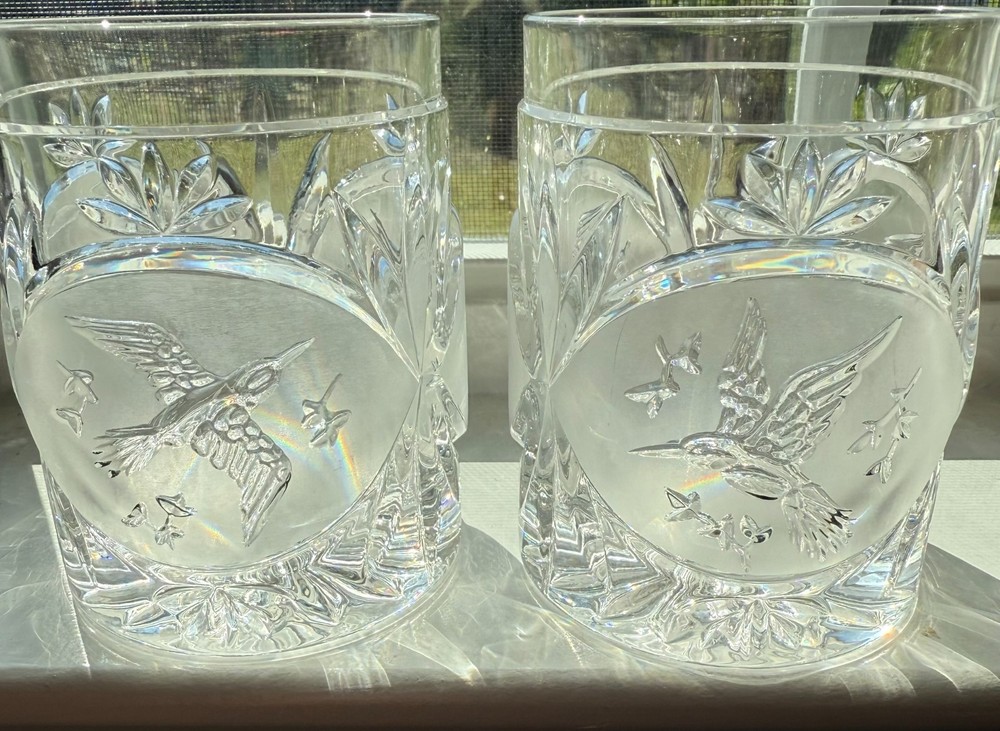 Saks Fifth Avenue Vintage Old Fashioned Crystal Hummingbird Glassware Great Gift