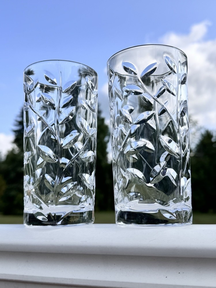 Pair Italy RCR Laurus Crystal Highball Glasses Clear MINT! 5.75”