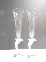 PAIR LENOX CRYSTAL DOLPHIN CHAMPAGNE FLUTES 10 1/8″