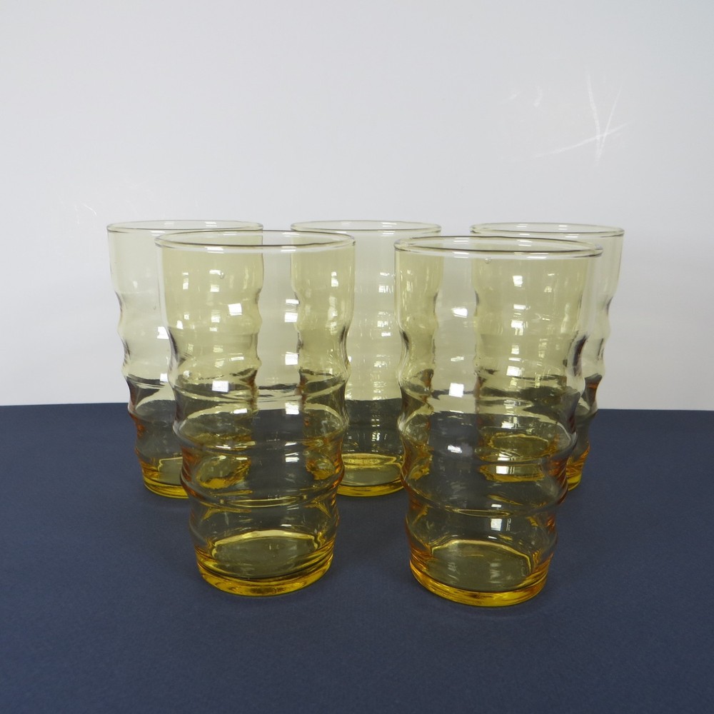 Vintage Federal Glass Amber Ringed Tumber (Set of 5)