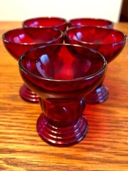 Set of 5 New Martinsville MOONDROPS RED 2 3/4″ – 2 oz SHOT GLASSES/ TUMBLERS