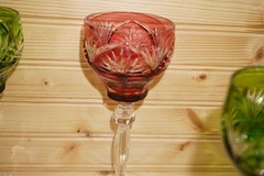 5-Cut To Clear Wine Glasses, 7 7/8″ Green Blue Red Black (G50)