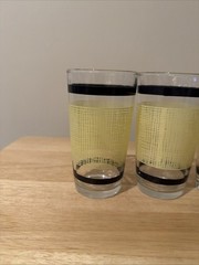 VTG Rare 1940-50s Yellow BURLAP (4) Tumbler Retro Glasses Black Border Barware