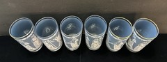Wedgewood Blue Gray Greek Roman 10 oz Gold Trim Tumblers Set Of 6