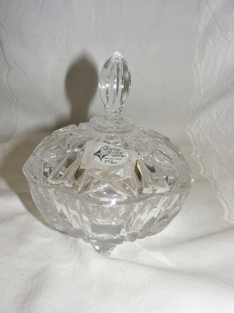 Vintage Crystal Footed Covered Candy Bowl European Collection W. Germany 12-b