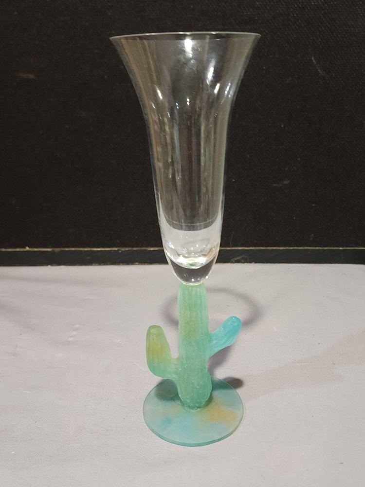 SIGNED Daum France Cactus CHAMPAGNE FLUTE 9.5″ Glass Hilton Mc Connico Crystal
