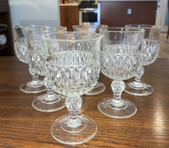 Vintage Indiana Glass Diamond Point 6.5″ Water Goblet or Wine Glass (Set Of 6)