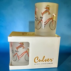 Culver Frosted Patriotic July 4th BICYCLE Dachshunds Glasses Set NEW IN BOX