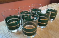 Vintage Noritake Coventry 2797 Green Gold Band Lowball Rocks Glasses DOF Set of