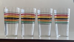 4 Vintage Striped Paneled Bands Juice/bar Glasses 4 Oz – 3.75” Rare Size NICE