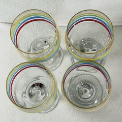 Vtg Libbey Mambo Fiesta Style Rainbow Striped Glass Goblets Set 4 Retro 90’s