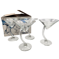 Swerve Martini Glasses Cocktail Barware Libbey Curved Stem Set 4 Clear Vintage