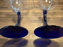 Colbolt Blue Libby BRAVURA Margarita Glasses Curved Stem 7.25″ Set Of 2