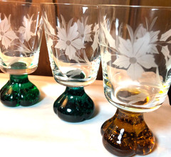 MCM Bubble Bottom Carl Erickson 4 Blown Cut Flowers Glasses Gray Blue Cocktail