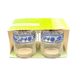 Libbey Set Of 4 Vintage Juice Glasses Blue Onion Floral 6 Oz USA New In Box