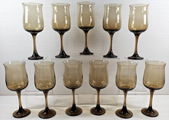 11 Libbey Connoisseur Tawny Water Goblets Set Vintage Elegant Stemware Retro Lot