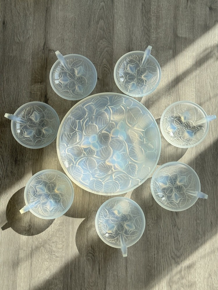 Vintage André Delatte Opalescent Glass Dessert Service for ARVES France Sabino