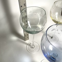 LENOX Set 4 Butterfly Meadow Etched Balloon Wine Glasses Pink Blue Yellow Green