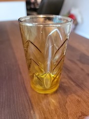 1960s Continental Can Company Amber Juice Glass With Chevron Leaf