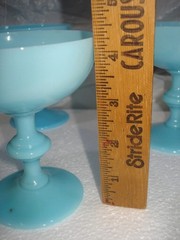 Lot of 8 Vintage French Portieux Blue Opaline Glass Champagne Sherbet Goblets
