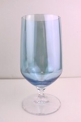 Light Blue Iridescent Stemmed Glasses Iced Tea Water Goblet Sherbet Clear Ribbed