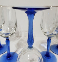 Lenox Crystal Cobalt Blue Stem Swag Drape Gold Rim Wine Glasses, (7), Vtg