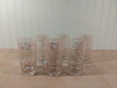 Set of 6 Vintage Pink Paint Spaghetti Splatter Design 12oz Drinking Glasses