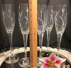 5 Mikasa CALLA LILY 10 3/4″ Fine Crystal Champagne Flutes Glasses SET
