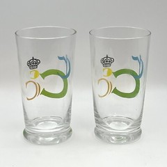2 Vintage Embossed Monogram C Drinking Glasses Clear Blown Colorful Crown EUC
