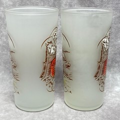 2 Vintage Hazel Atlas Currier & Ives Winter Scene Frosted Glass Tumblers