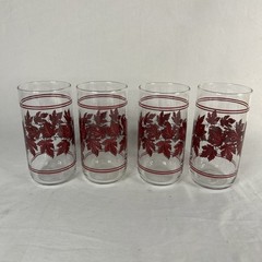 Set Of (4) Vintage Drinking Glasses With Maple Leaves 5.75” Tall