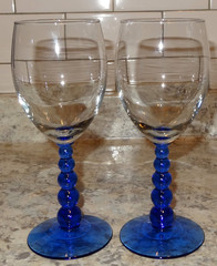 *2*Cobalt Blue and Clear Libbey Metropolis Wine/Water glass