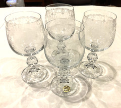 Set of 4 Bohemia Crystal Etched Cascade Vintage Wine Glasses Goblets Ball Stem