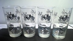Set of 4 MCM VTG Libby “Horseless Carriage” Highball Glasses EXCELLENT Condition