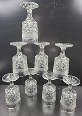 8 Anchor Hocking Wexford Claret Wine Glasses Set Vintage Cut Etched Bar Ware Lot