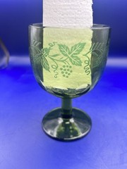 2 Vintage Bartlett Collins Green Thumbprint Golden Grape Goblets