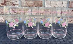 Vintage Pfaltzgraff Libbey Tea Rose Pink Band Drinking Glasses Tumblers Set of 4