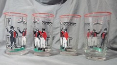 Vintage Libbey Pickwick Highball Glasses Tavern Pub Dickens MCM Red Rim Set of 4