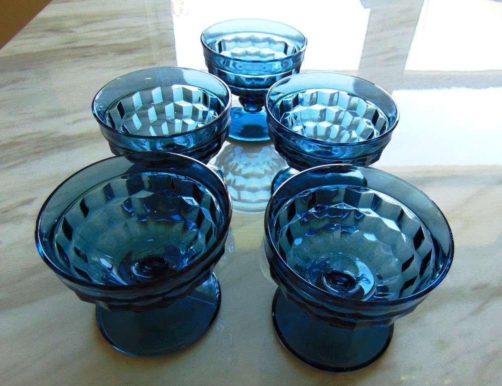 Whitehall RIVIERA BLUE Colony Champagne/Sherbet Lot of 5 Glasses
