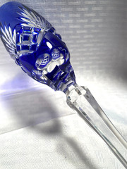 AJKA CAROLYNE CHAMPAGNE FLUTE COBALT BLUE CUT TO CLEAR CRYSTAL BOHEMIAN HUNGARY
