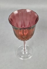 2 Wine Goblets Cranberry & Green Iridescent Glass Diamond Criss Cross Pattern