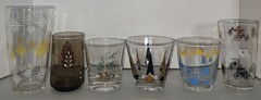 Lot of (6)Vintage Assorted MCM Drinkware Glasses Different Size Patterns Colors