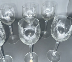 Set of 6 Romanian Etched Wine Glasses Floral Pattern Vtg 7.5″ H 5 oz