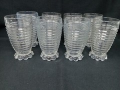 Anchor Hocking Glass MANHATTAN Horizontal Ribbed Crystal Footed Water Tumbler 8